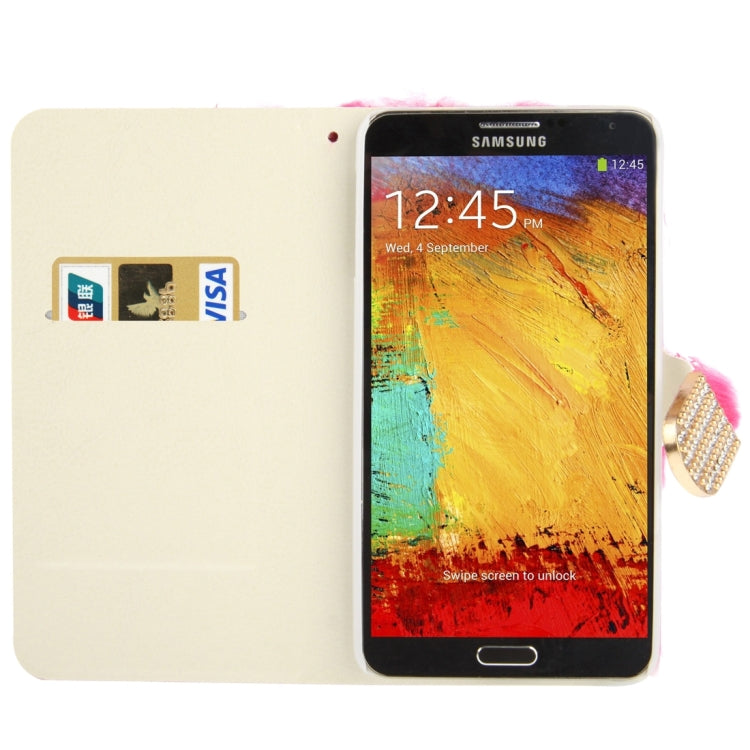 Diamond Encrusted Winter Warm Fur Leather Case with Credit Card Slot & Holder for Galaxy Note III / N9000