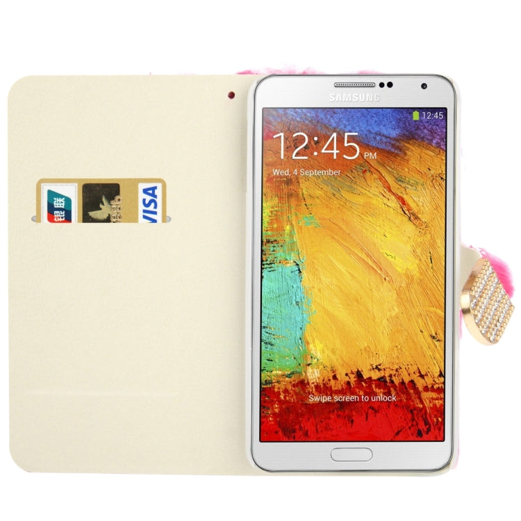 Diamond Encrusted Winter Warm Fur Leather Case with Credit Card Slot & Holder for Galaxy Note III / N9000