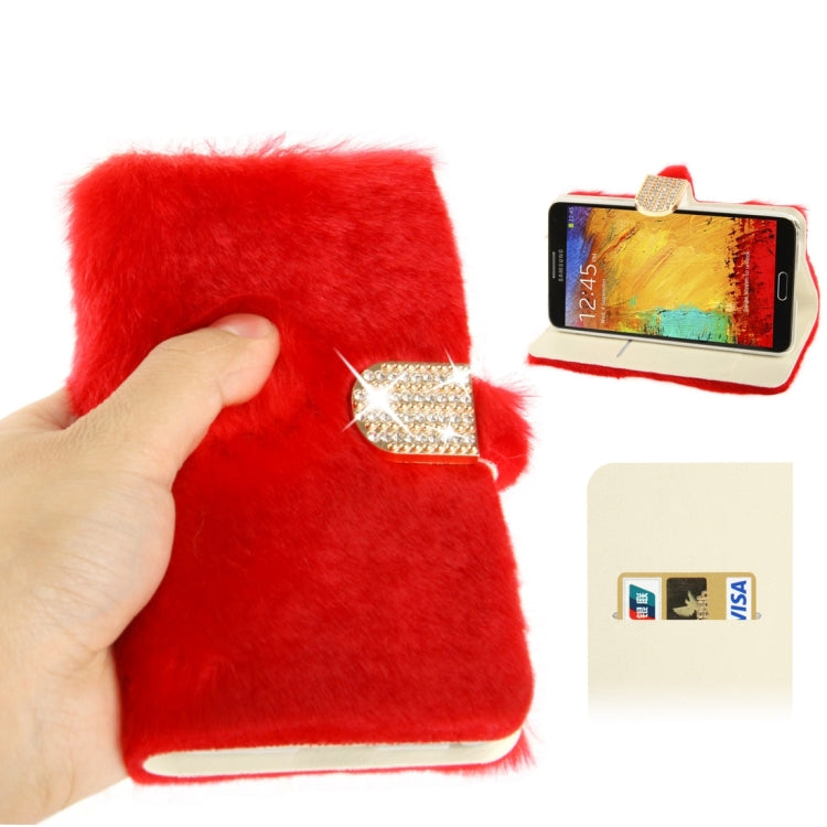 Diamond Encrusted Winter Warm Fur Leather Case with Credit Card Slot & Holder for Galaxy Note III / N9000