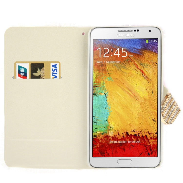 Diamond Encrusted Winter Warm Fur Leather Case with Credit Card Slot & Holder for Galaxy Note III / N9000
