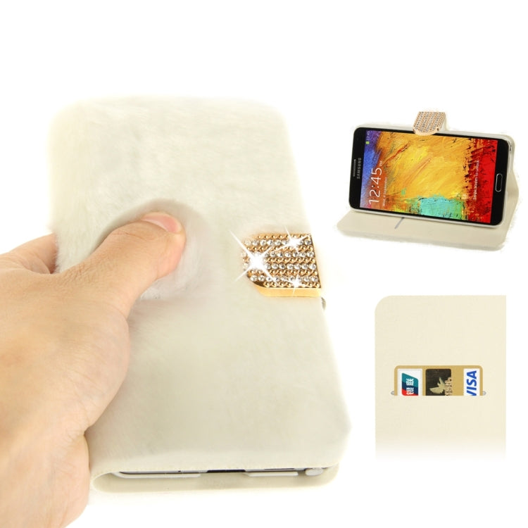 Diamond Encrusted Winter Warm Fur Leather Case with Credit Card Slot & Holder for Galaxy Note III / N9000