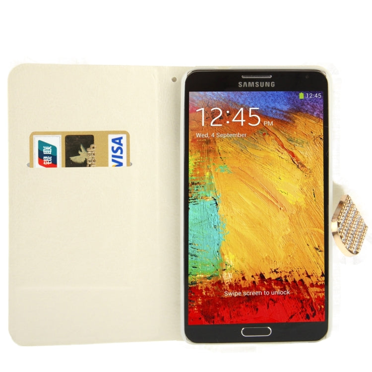 Diamond Encrusted Winter Warm Fur Leather Case with Credit Card Slot & Holder for Galaxy Note III / N9000