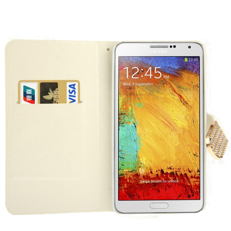 Diamond Encrusted Winter Warm Fur Leather Case with Credit Card Slot & Holder for Galaxy Note III / N9000