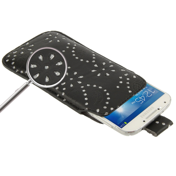 Diamond Palace Flower Pattern Leather Case Pocket Pouch Sleeve Bag with Pull Up Tab for Galaxy S IV / i9500 / i9300 / i9190