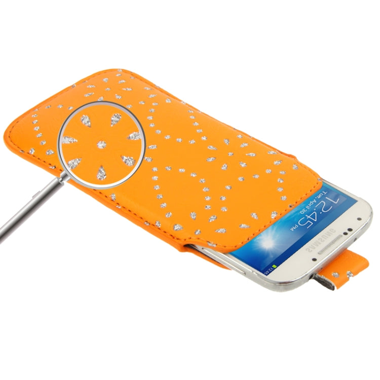 Diamond Palace Flower Pattern Leather Case Pocket Pouch Sleeve Bag with Pull Up Tab for Galaxy S IV / i9500 / i9300 / i9190