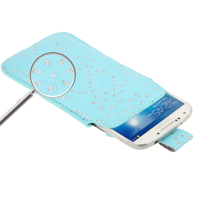 Diamond Palace Flower Pattern Leather Case Pocket Pouch Sleeve Bag with Pull Up Tab for Galaxy S IV / i9500 / i9300 / i9190