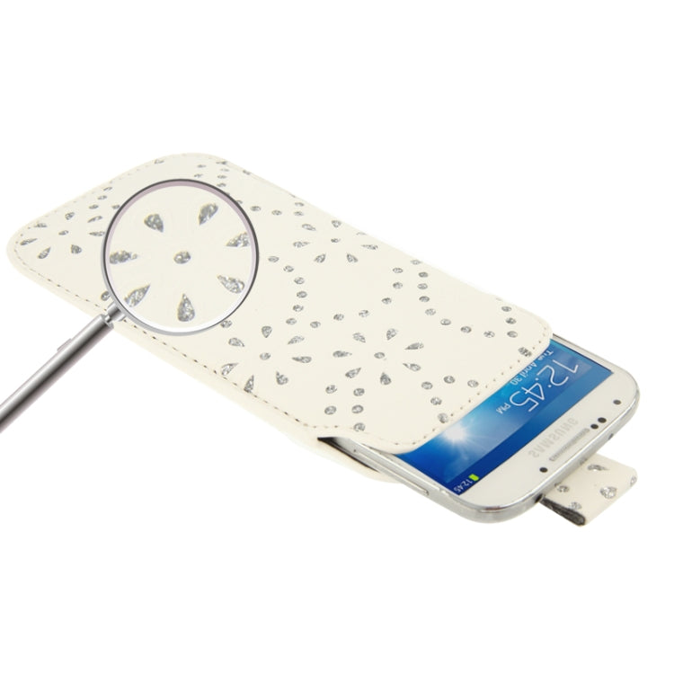 Diamond Palace Flower Pattern Leather Case Pocket Pouch Sleeve Bag with Pull Up Tab for Galaxy S IV / i9500 / i9300 / i9190