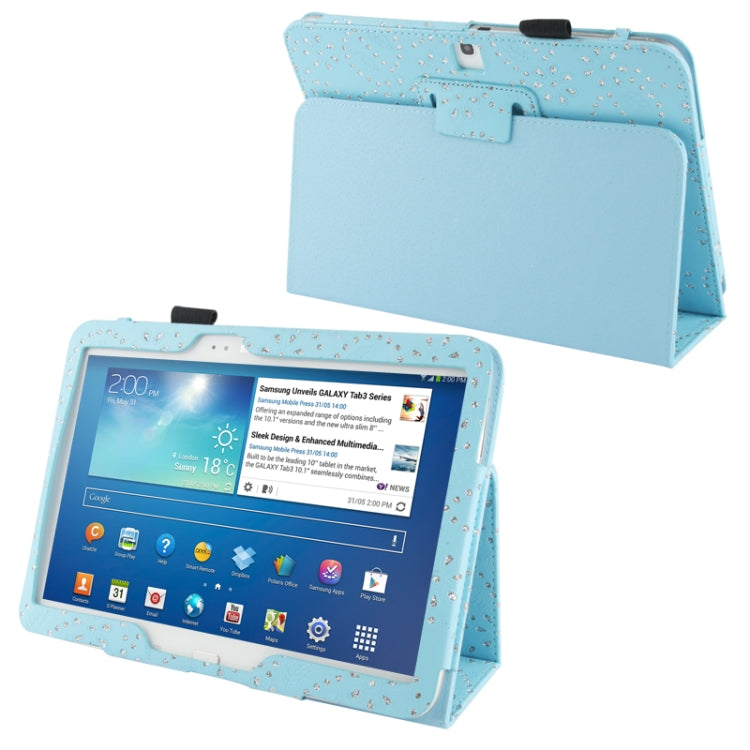 Diamond Palace Flower Pattern Leather Case with Holder for Galaxy Tab 3 (10.1) / GT-P5200, Blue(Blue)