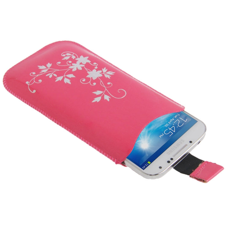 Flower Pattern Leather Case Pocket Pouch Sleeve Bag with Pull Up Tab for iPhone 6, Galaxy i9500 / i9300 / i9250(Magenta)