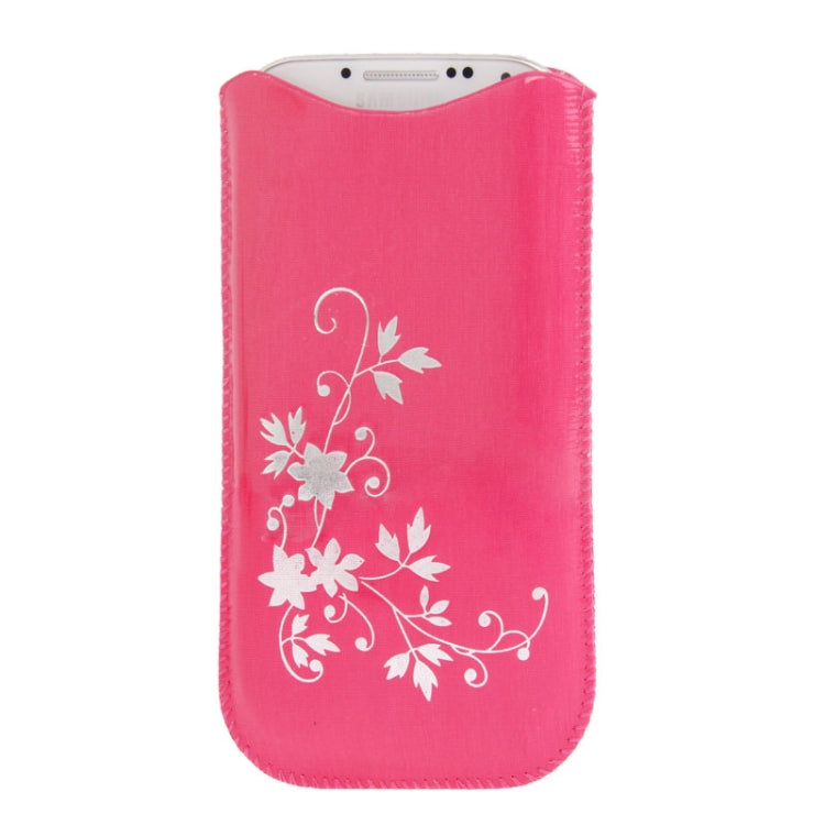 Flower Pattern Leather Case Pocket Pouch Sleeve Bag with Pull Up Tab for iPhone 6, Galaxy i9500 / i9300 / i9250(Magenta)