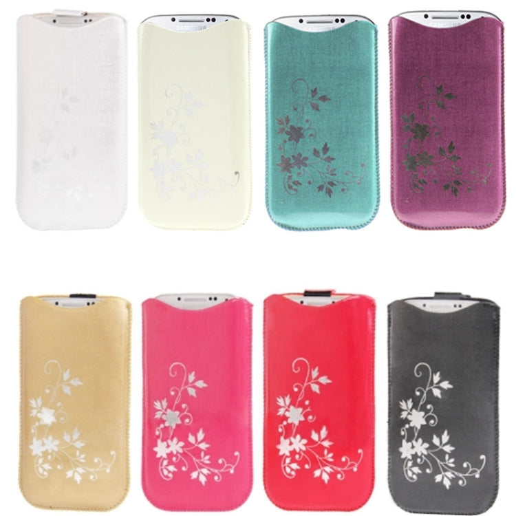 Flower Pattern Leather Case Pocket Pouch Sleeve Bag with Pull Up Tab for iPhone 6, Galaxy i9500 / i9300 / i9250(Magenta)