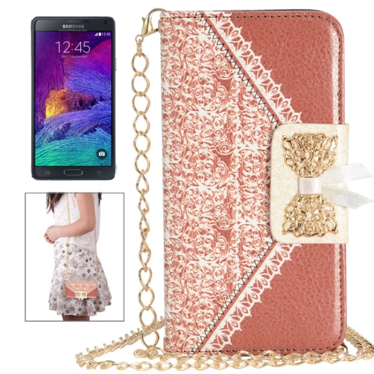 Bowknot Wallet Style Leather Case with Chain & Card Slots for Galaxy Note 4