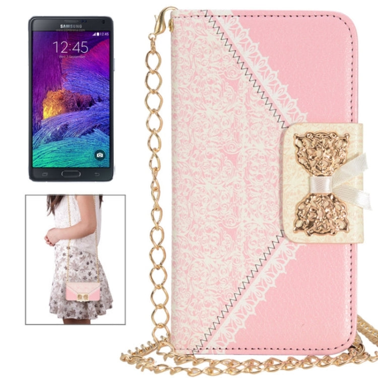 Bowknot Wallet Style Leather Case with Chain & Card Slots for Galaxy Note 4