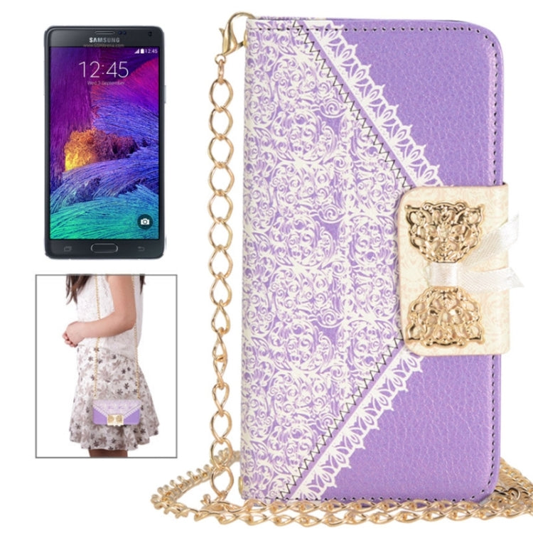 Bowknot Wallet Style Leather Case with Chain & Card Slots for Galaxy Note 4