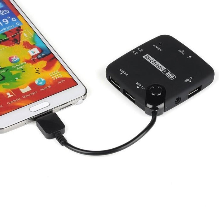 Micro USB 3.0 Type HUB + 3 Ports USB 2.0 + OTG + SD(HC) / MS / MS Duo / M2 / TF Card Reader, For Galaxy Note III / N9000(Black)