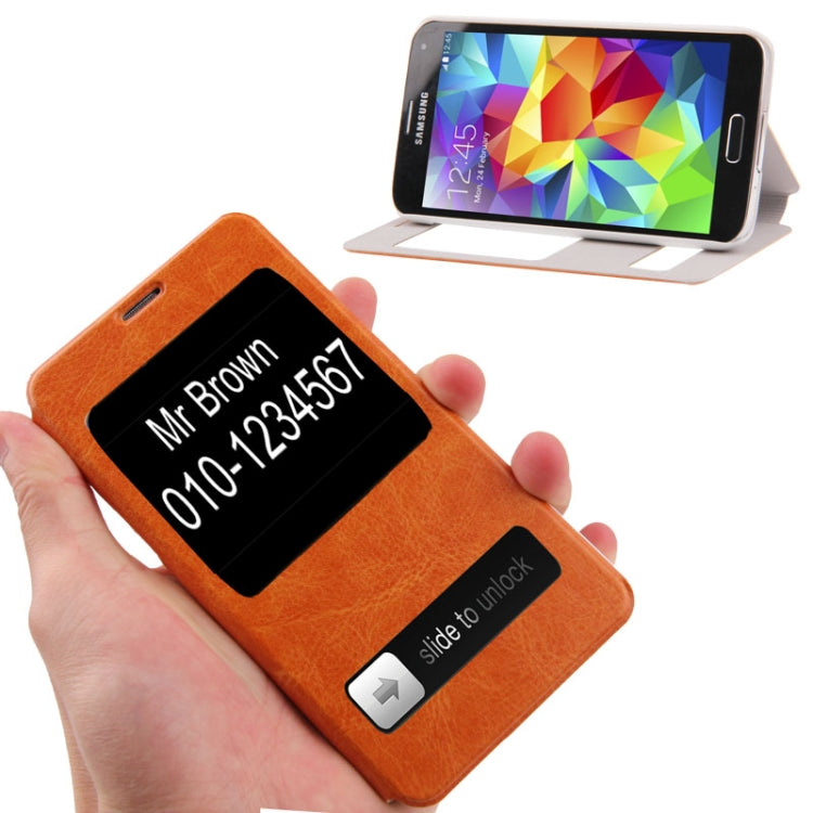 Crazy Horse Texture Flip Leather Case with Call Display ID & Holder for Galaxy S5 / G900