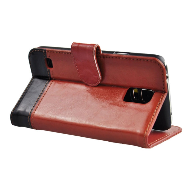 2-color Series Genuine Leather Case with Credit Card Slot & Holder for Galaxy S5 / G900