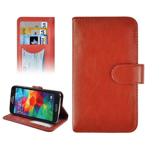 Crazy Horse Texture Genuine Leather Case with Credit Card Slot & Holder for Galaxy S5 / G900(Brown)