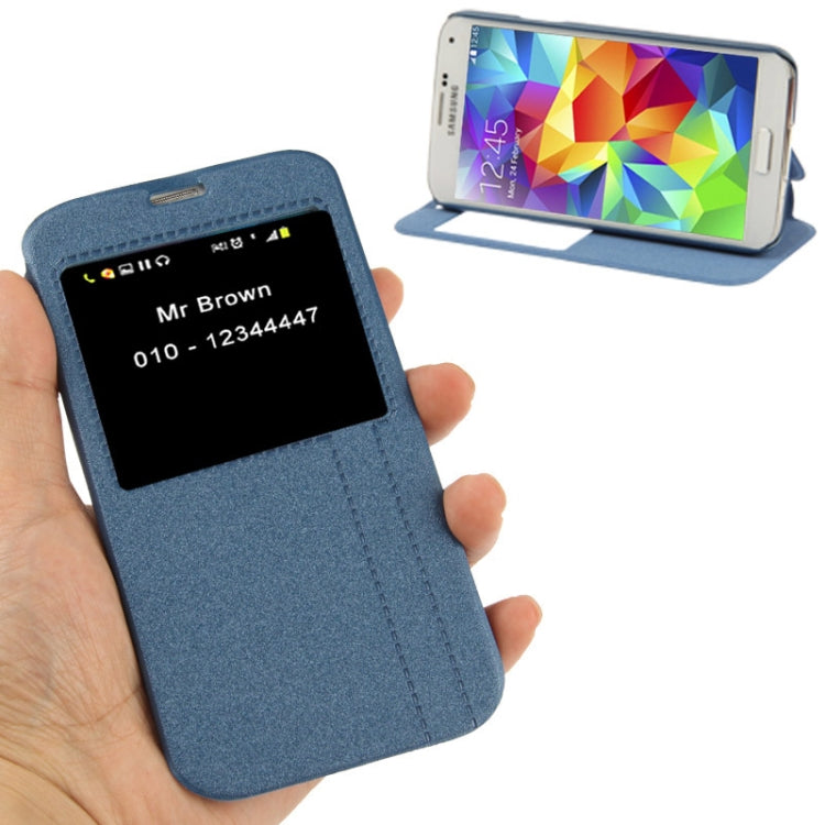 Frosted Line Texture Horizontal Flip Leather Case with Call Display ID & Holder for Galaxy S5 / G900