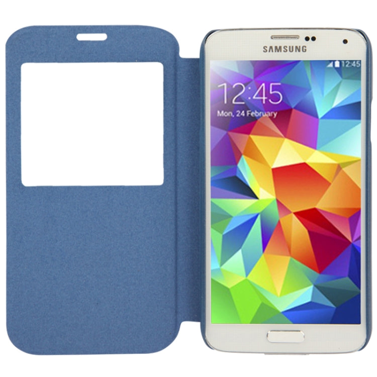 Frosted Line Texture Horizontal Flip Leather Case with Call Display ID & Holder for Galaxy S5 / G900