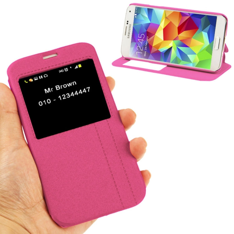 Frosted Line Texture Horizontal Flip Leather Case with Call Display ID & Holder for Galaxy S5 / G900