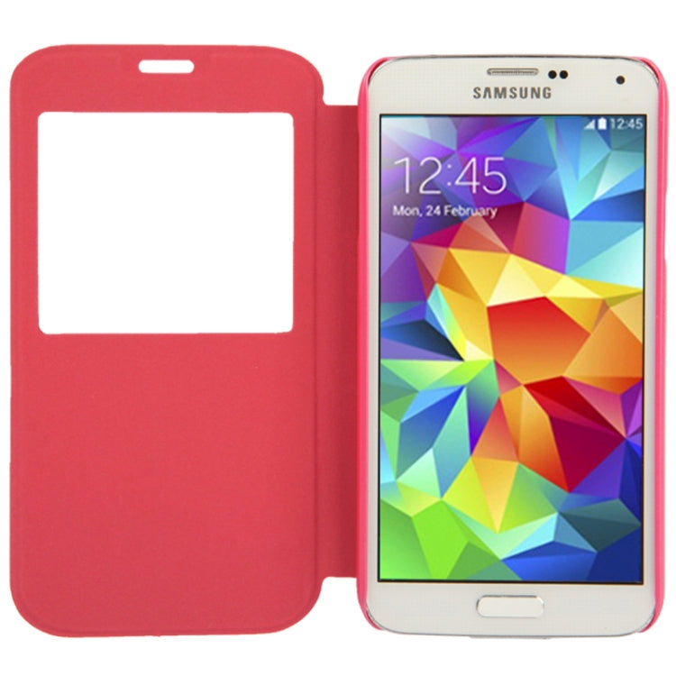 Frosted Line Texture Horizontal Flip Leather Case with Call Display ID & Holder for Galaxy S5 / G900