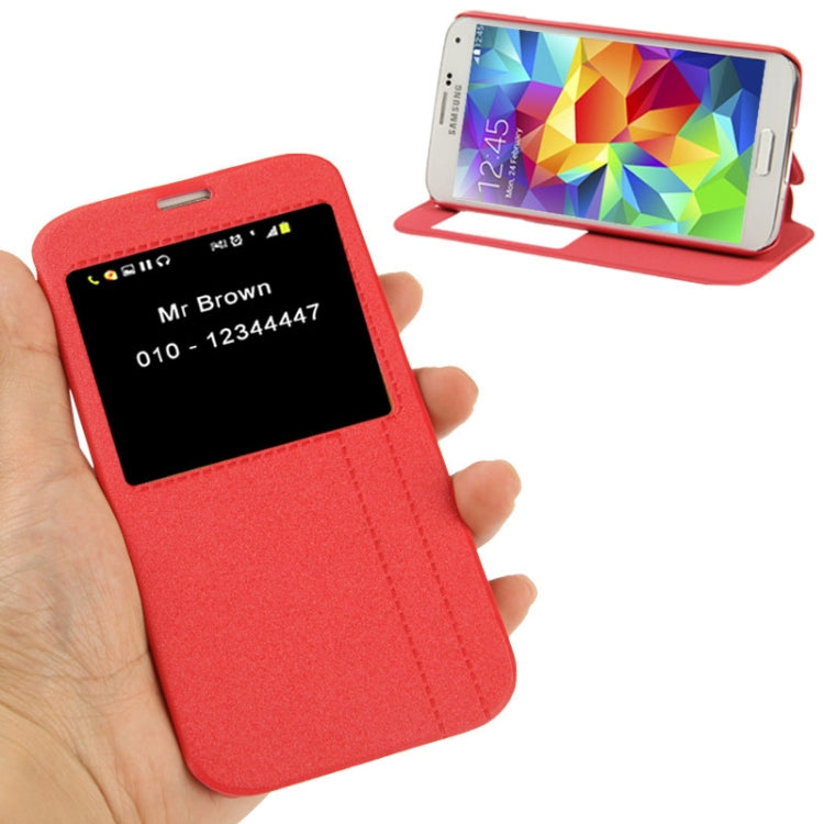 Frosted Line Texture Horizontal Flip Leather Case with Call Display ID & Holder for Galaxy S5 / G900