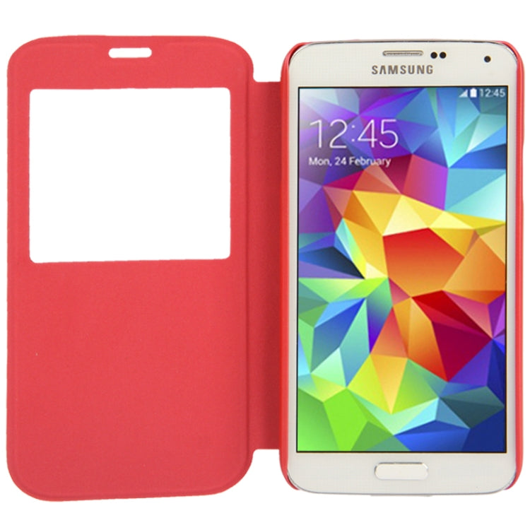 Frosted Line Texture Horizontal Flip Leather Case with Call Display ID & Holder for Galaxy S5 / G900