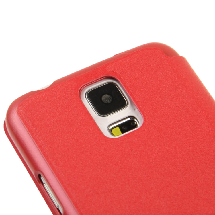 Frosted Line Texture Horizontal Flip Leather Case with Call Display ID & Holder for Galaxy S5 / G900