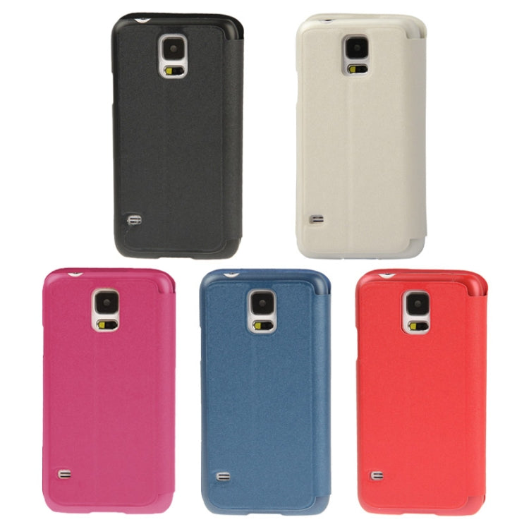 Frosted Line Texture Horizontal Flip Leather Case with Call Display ID & Holder for Galaxy S5 / G900