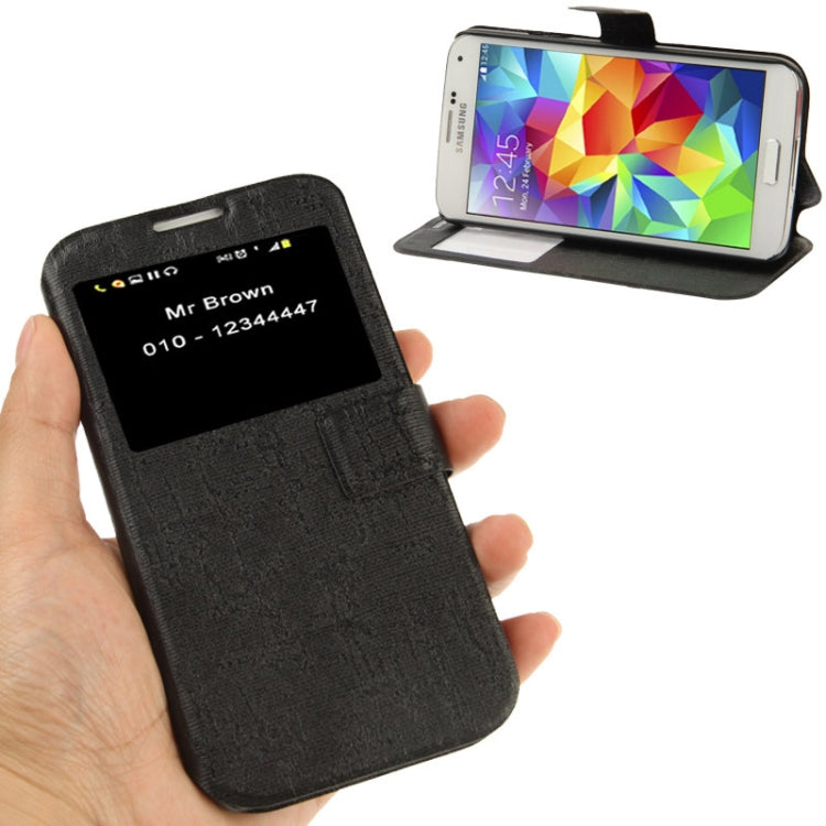 Silver Line Texture Horizontal Flip Leather Case with Call Display ID & Holder for Galaxy S5 / G900