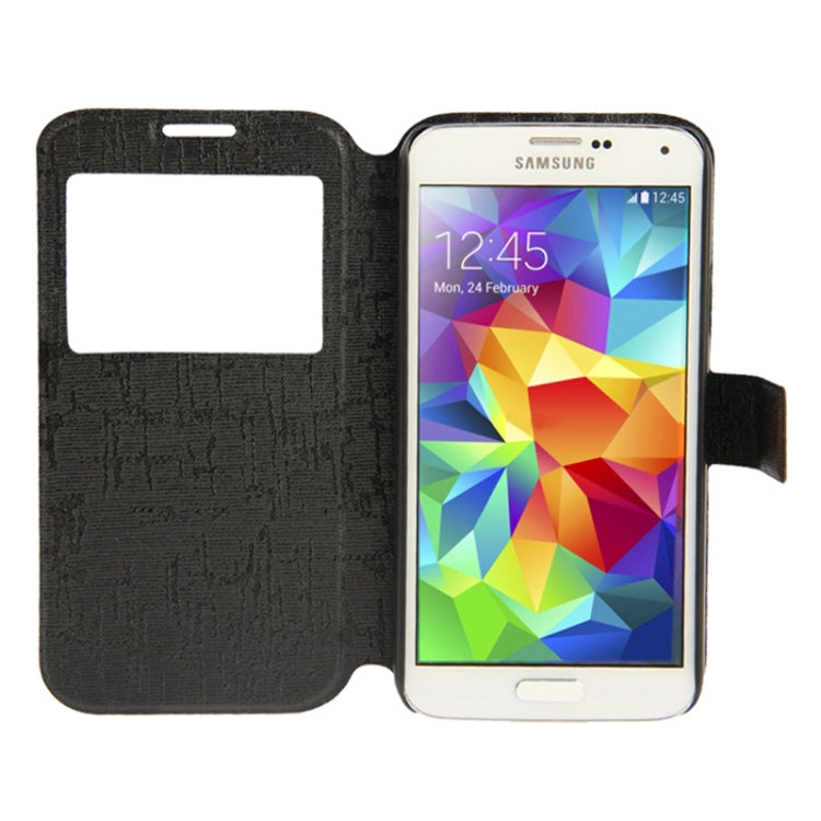Silver Line Texture Horizontal Flip Leather Case with Call Display ID & Holder for Galaxy S5 / G900