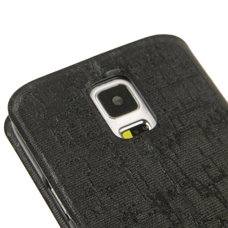 Silver Line Texture Horizontal Flip Leather Case with Call Display ID & Holder for Galaxy S5 / G900