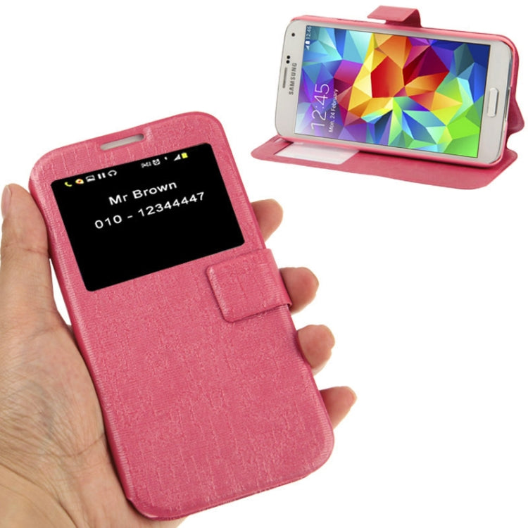 Silver Line Texture Horizontal Flip Leather Case with Call Display ID & Holder for Galaxy S5 / G900