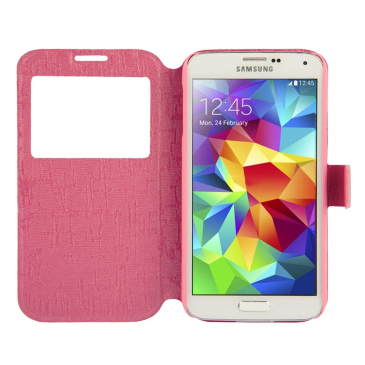 Silver Line Texture Horizontal Flip Leather Case with Call Display ID & Holder for Galaxy S5 / G900