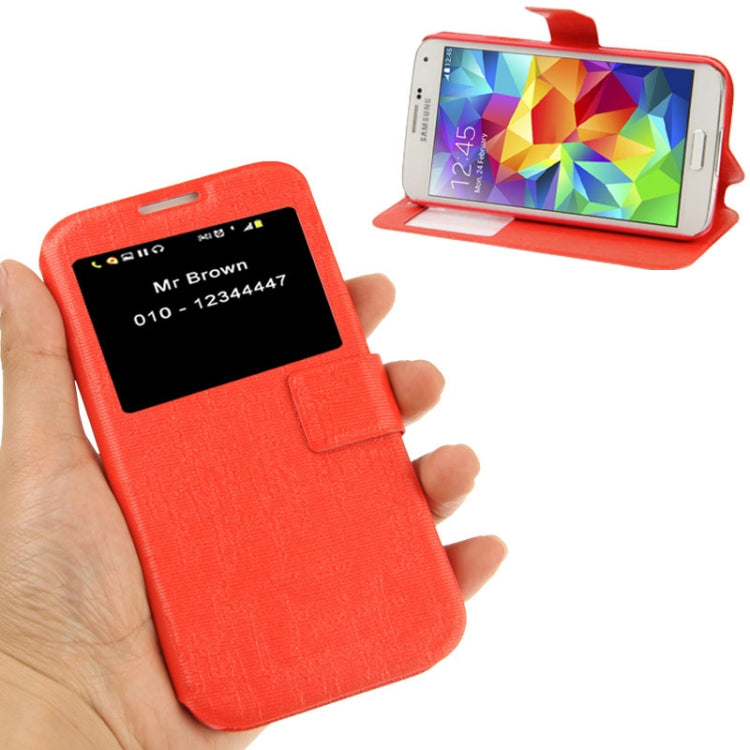 Silver Line Texture Horizontal Flip Leather Case with Call Display ID & Holder for Galaxy S5 / G900