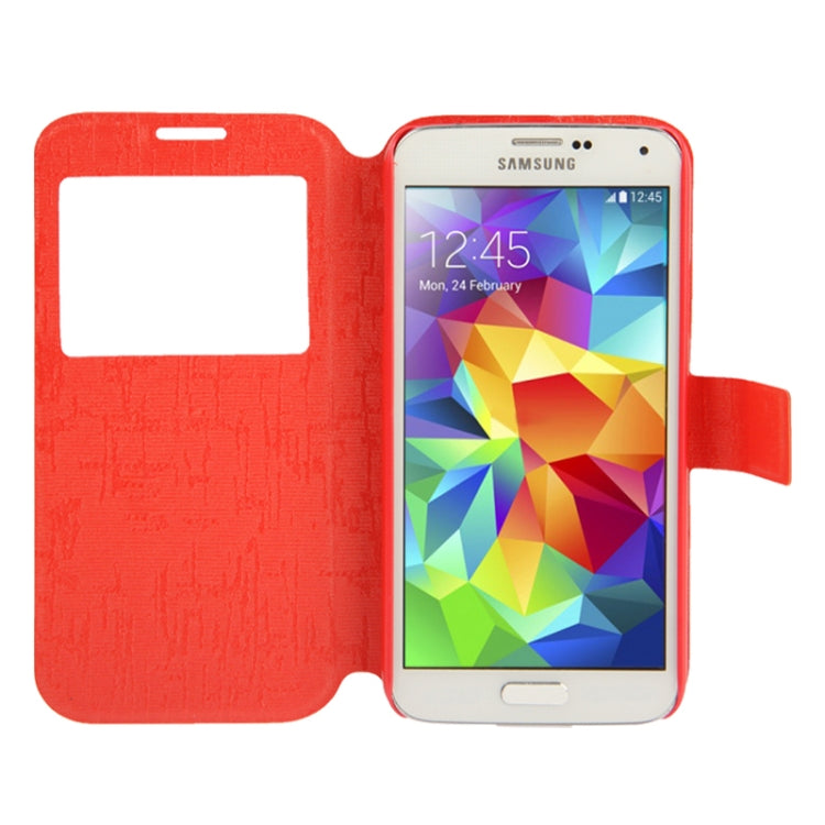 Silver Line Texture Horizontal Flip Leather Case with Call Display ID & Holder for Galaxy S5 / G900