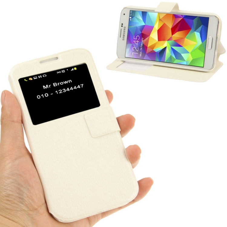 Silver Line Texture Horizontal Flip Leather Case with Call Display ID & Holder for Galaxy S5 / G900