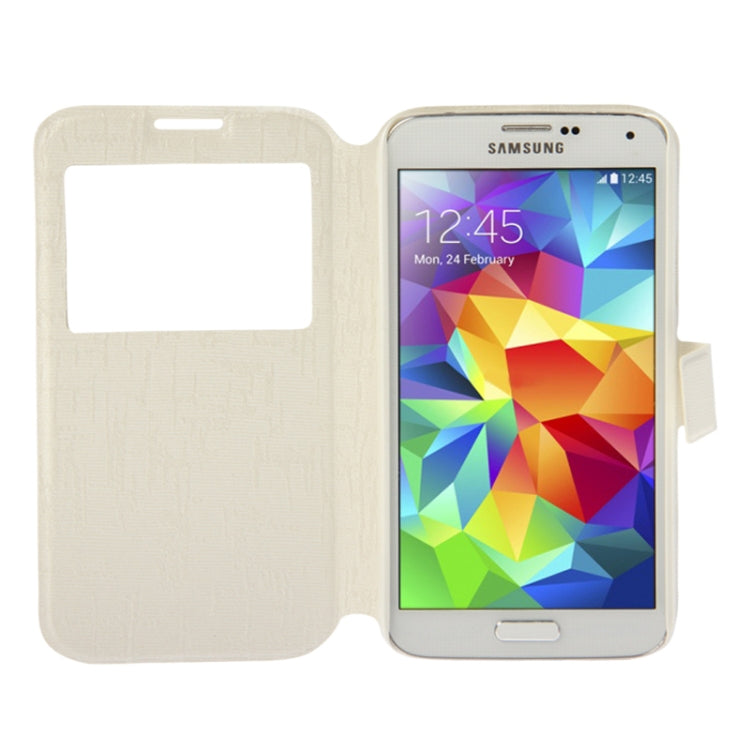 Silver Line Texture Horizontal Flip Leather Case with Call Display ID & Holder for Galaxy S5 / G900