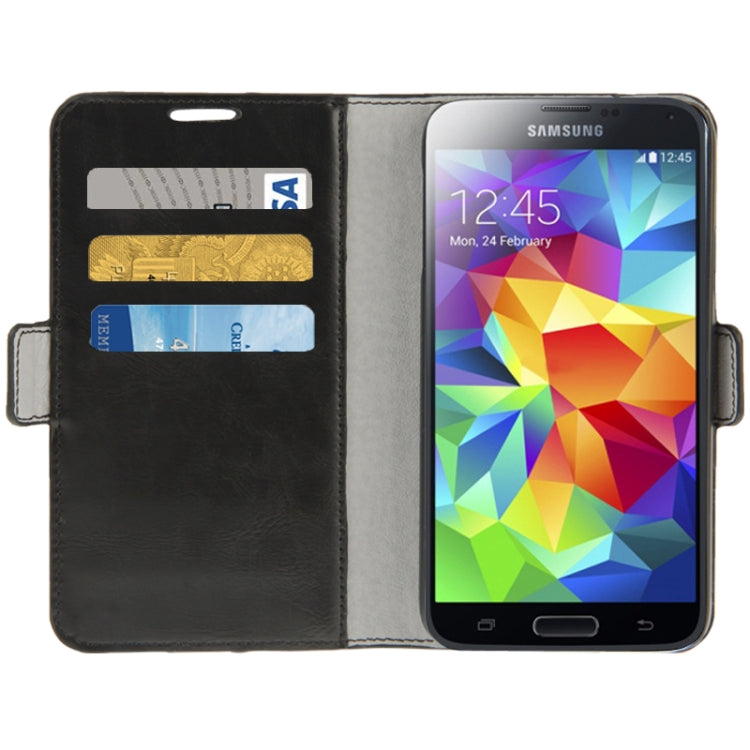 Crazy Horse Texture Leather Case with Credit Card Slots & Holder for Galaxy S5 / G900 (Black)