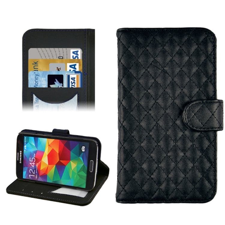 Grid Texture Horizontal Flip Leather Case with Credit Card Slots & Holder for Galaxy S5 / G900