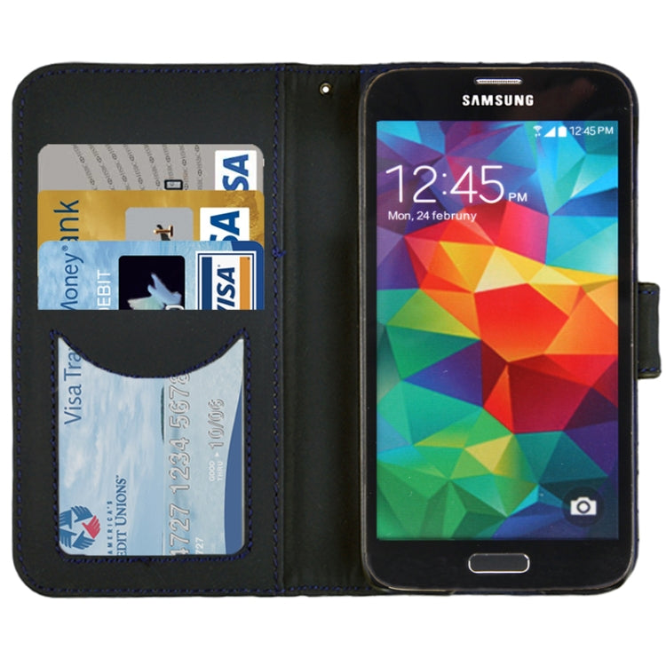 Grid Texture Horizontal Flip Leather Case with Credit Card Slots & Holder for Galaxy S5 / G900
