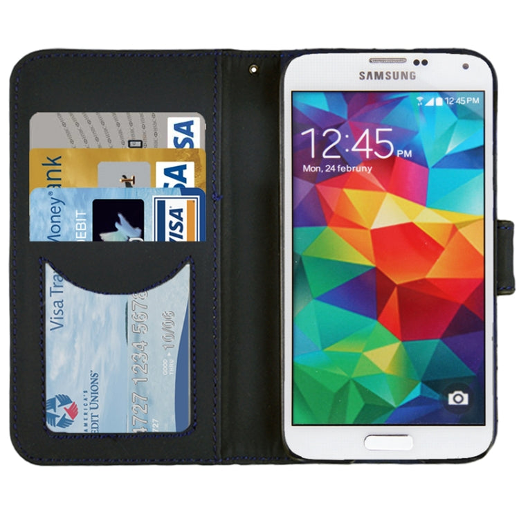 Grid Texture Horizontal Flip Leather Case with Credit Card Slots & Holder for Galaxy S5 / G900