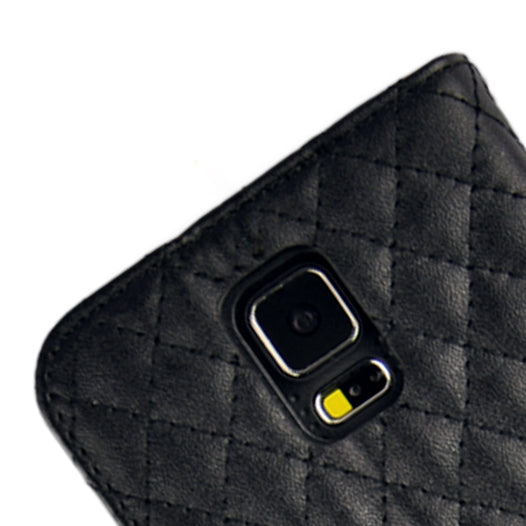Grid Texture Horizontal Flip Leather Case with Credit Card Slots & Holder for Galaxy S5 / G900