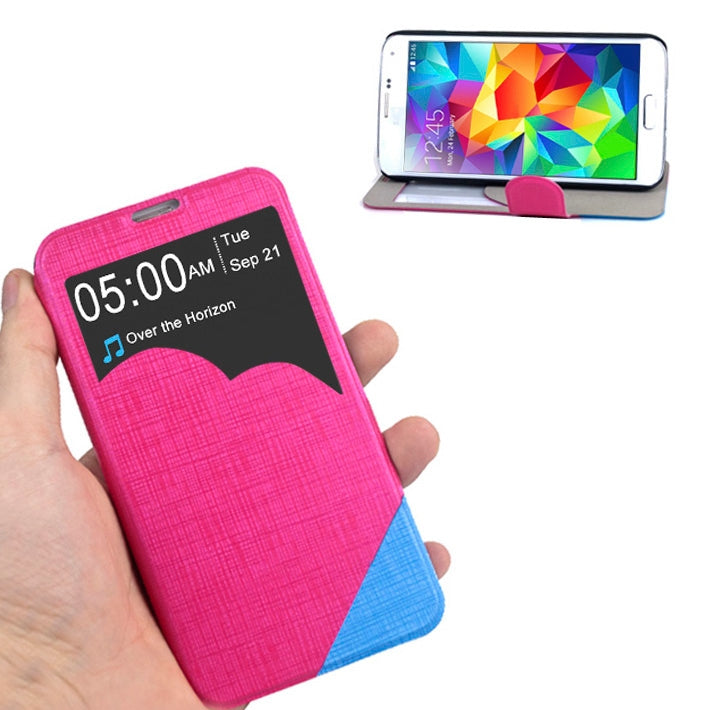 Mesh Texture Horizontal Flip Leather Case with Call Display ID for Galaxy S5 / G900(Magenta)