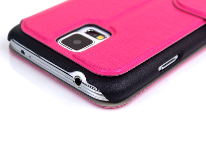Mesh Texture Horizontal Flip Leather Case with Call Display ID for Galaxy S5 / G900(Magenta)