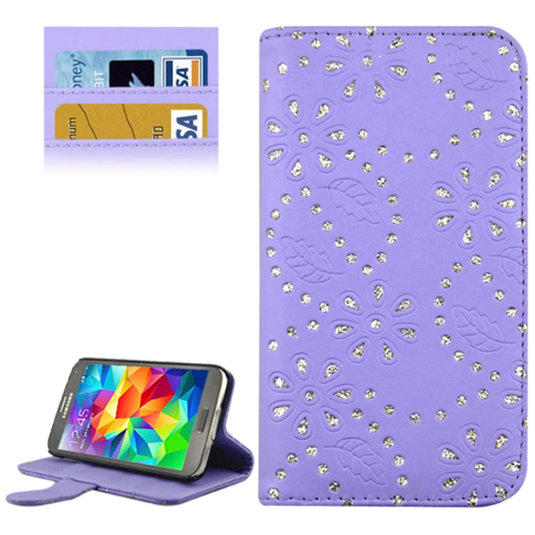 Diamond Palace Flower Pattern Horizontal Flip Leather Case with Credit Card Slots for Galaxy S5 / G900