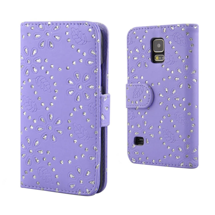 Diamond Palace Flower Pattern Horizontal Flip Leather Case with Credit Card Slots for Galaxy S5 / G900