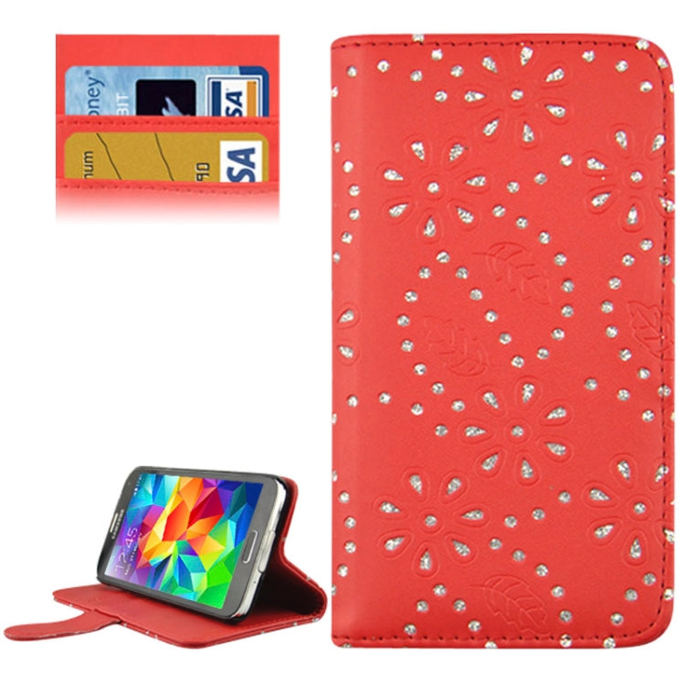 Diamond Palace Flower Pattern Horizontal Flip Leather Case with Credit Card Slots for Galaxy S5 / G900