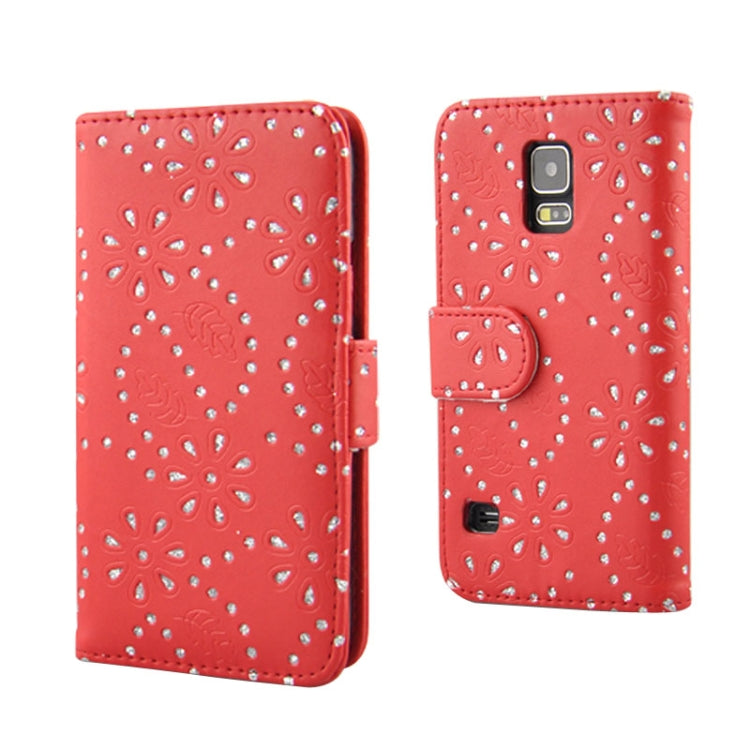 Diamond Palace Flower Pattern Horizontal Flip Leather Case with Credit Card Slots for Galaxy S5 / G900